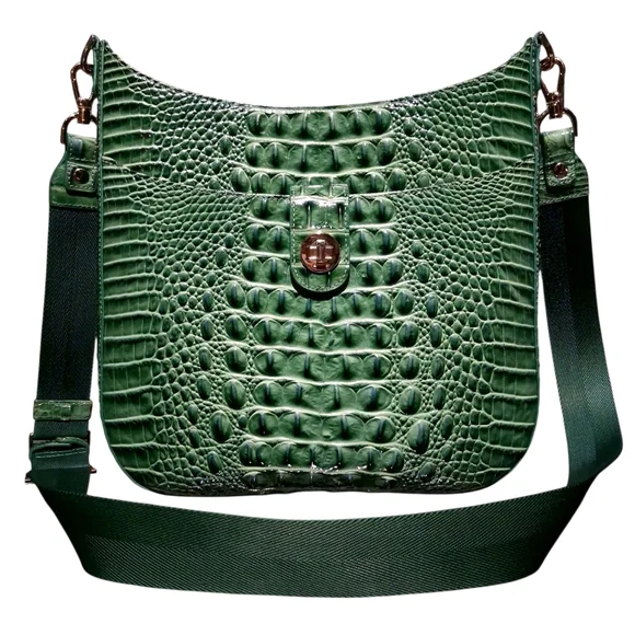 Brahmin Leia Croc Embossed Leather Crossbody Bag - Picture 1 of 11